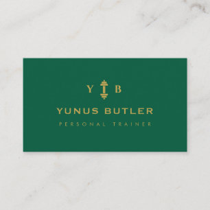 Carte De Visite Entraîneur Personnel Monogramme Haltère Vert Émera