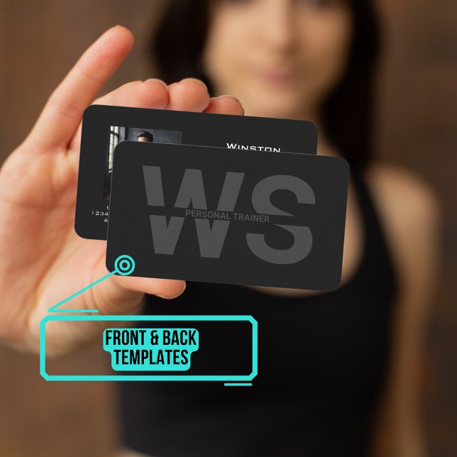 Carte De Visite Entraîneur personnel Noir avec initiales (Please enjoy our business card)