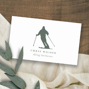 Carte De Visite Entraîneur Silhouette de ski vert minimal