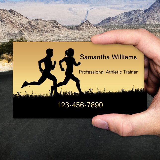 Carte de visite entraîneur sportif (Elegant sports or fitness coach business card featuring a silhouette of two people running )