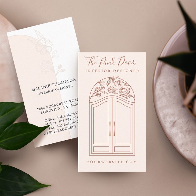 Carte De Visite Entrée moderne en Arc Rose Floral Rose (Modern Floral Rose Arch Entrance Front Door Pink Business Card)