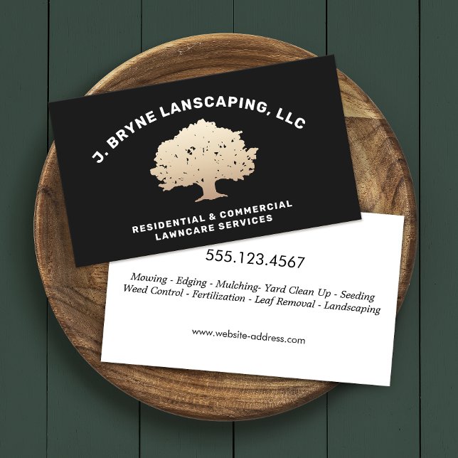 Carte De Visite Entrepôt de pelouse Landscaping Gold Tree Logo Car (Créateur téléchargé)