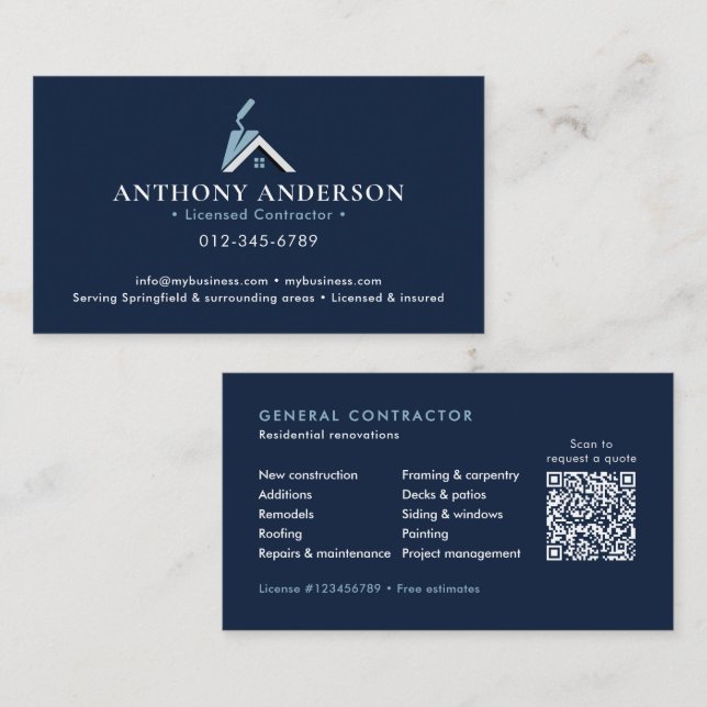 Carte De Visite Entrepreneur/Construction Code QR Moderne (Devant / Derrière)