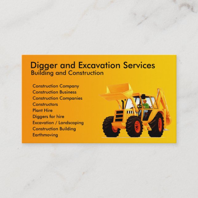 Carte De Visite Entrepreneur de construction défonceur jaune (Devant)