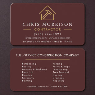 Carte De Visite Entrepreneur de construction élégant or et burgund