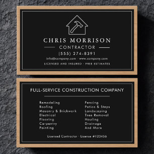 Carte De Visite Entrepreneur de construction en bois argent noir