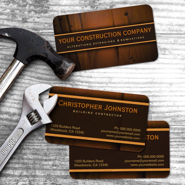 Carte De Visite Entrepreneur de construction Faux Pine Wood (Créateur téléchargé)