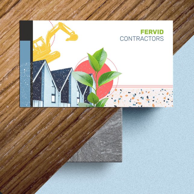 Carte De Visite Entrepreneur de construction Moderne Construction  (Bold and colorful Building Contractor Construction business card in a retro modern collage design.)