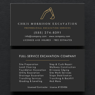 Carte De Visite Entrepreneur de construction Services d'excavation