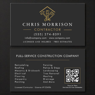 Carte De Visite Entrepreneur de Réparations de Maison Code QR Noir