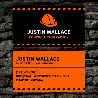 Carte De Visite Entrepreneur en béton Casque orange