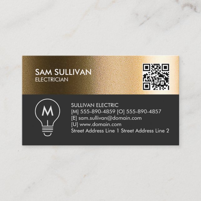 Carte De Visite Entrepreneur en électricité Monogramme (Devant)