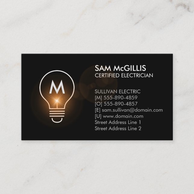 Carte De Visite Entrepreneur en électricité Monogramme (Devant)