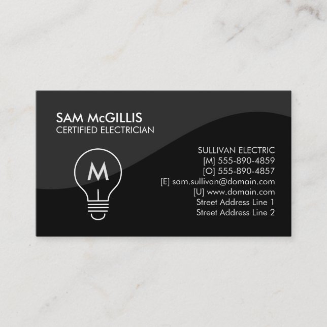 Carte De Visite Entrepreneur en électricité Monogramme (Devant)