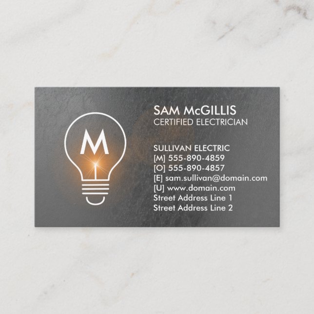 Carte De Visite Entrepreneur en électricité Monogramme (Devant)