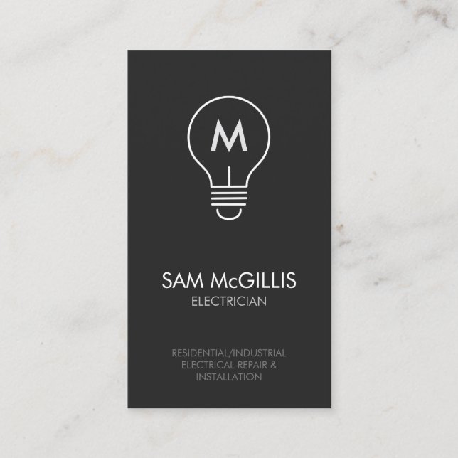Carte De Visite Entrepreneur en électricité Monogramme (Devant)