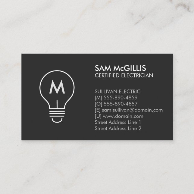 Carte De Visite Entrepreneur en électricité Monogramme (Devant)