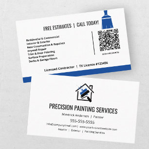 Carte De Visite Entrepreneur en peinture moderne Code QR noir bleu