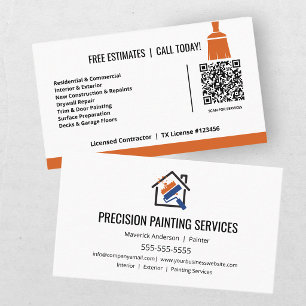 Carte De Visite Entrepreneur en peinture moderne Code QR Orange Bl