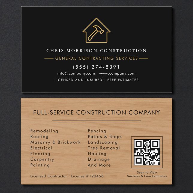 Carte De Visite Entrepreneur Général Bois Rustique Code QR (Créateur téléchargé)