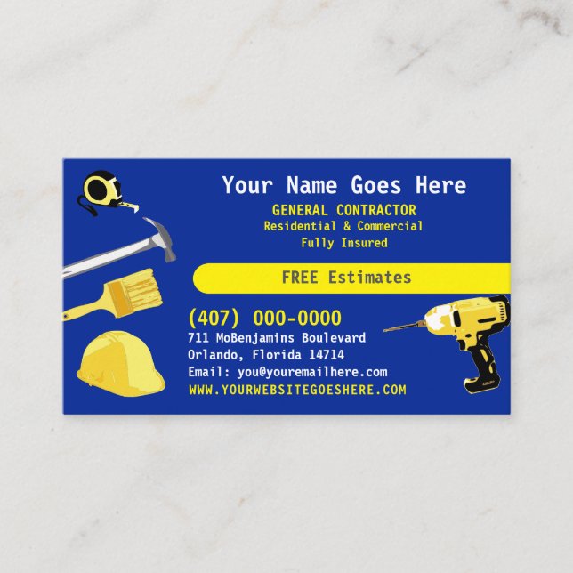 Carte De Visite Entrepreneur général HandyMan Faire tout Bus Modèl (Devant)
