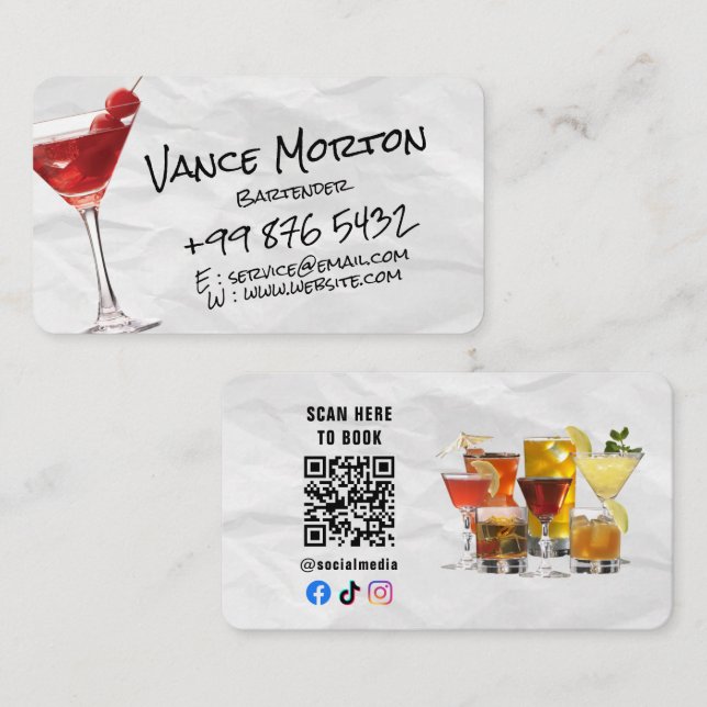 Carte De Visite entreprise de barman de boissons | Papier déchiré (Devant / Derrière)