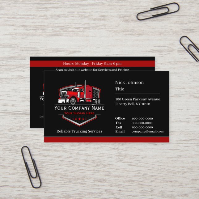 Carte De Visite Entreprise de camionnage professionnel Code QR (Devant/Arrière en situation)