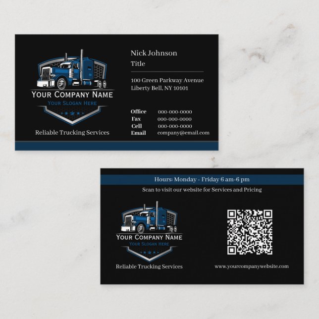 Carte De Visite Entreprise de camionnage professionnel Code QR (Devant / Derrière)