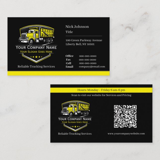 Carte De Visite Entreprise de camionnage professionnel Code QR (Devant / Derrière)