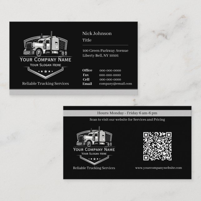 Carte De Visite Entreprise de camionnage professionnel Code QR (Devant / Derrière)