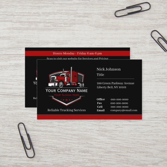 Carte De Visite Entreprise de camionnage professionnel Code QR (Devant/Arrière en situation)