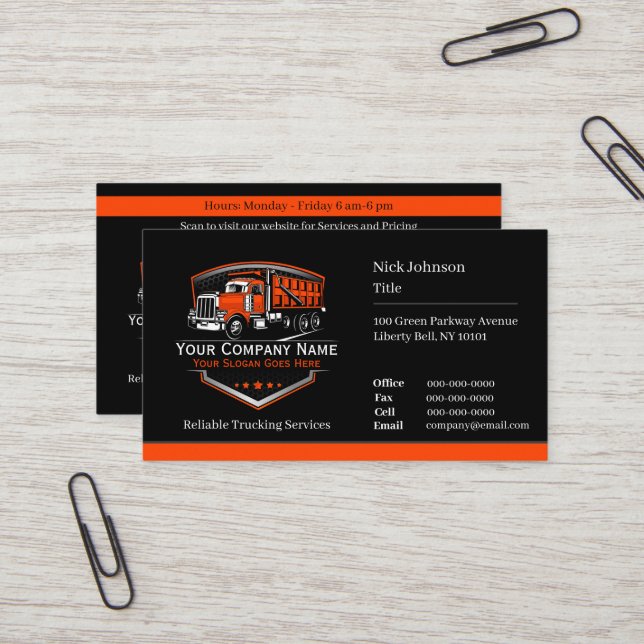 Carte De Visite Entreprise de camionnage professionnel Code QR (Devant/Arrière en situation)