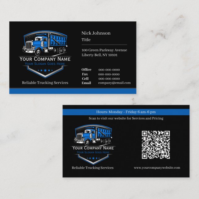 Carte De Visite Entreprise de camionnage professionnel Code QR (Devant / Derrière)