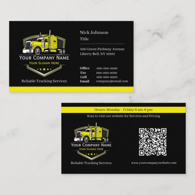 Carte De Visite Entreprise de camionnage professionnel Code QR (Devant / Derrière)