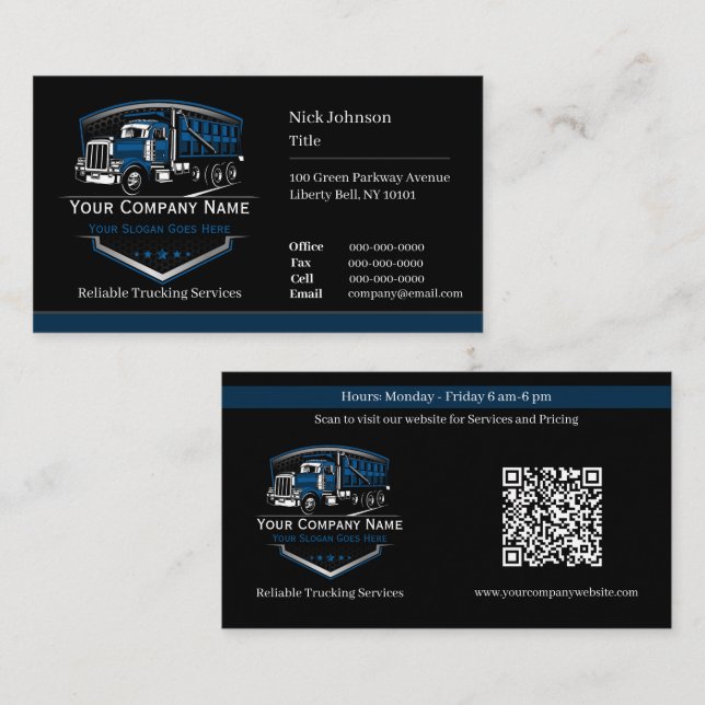 Carte De Visite Entreprise de camionnage professionnel Code QR (Devant / Derrière)