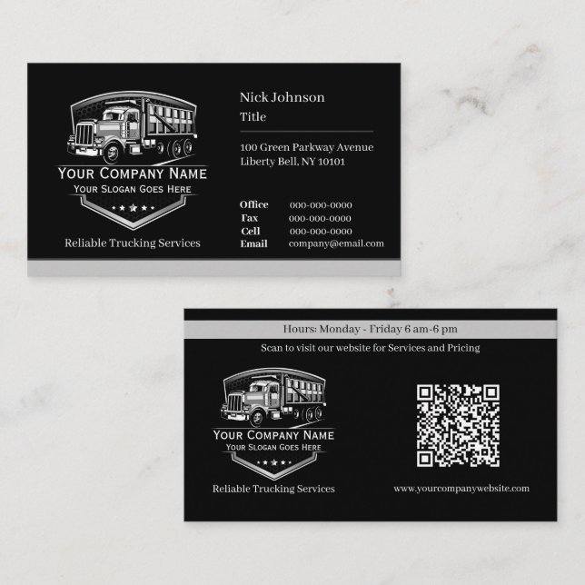 Carte De Visite Entreprise de camionnage professionnel Code QR (Devant / Derrière)