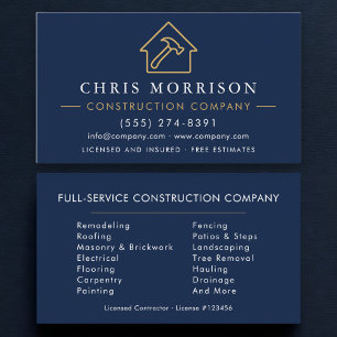 Carte De Visite Entreprise de construction professionnelle bleu ma