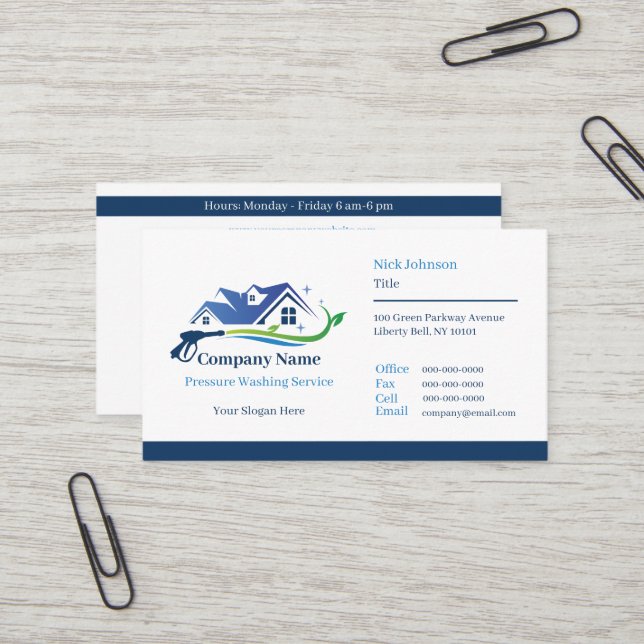 Carte De Visite Entreprise de lavage de pression professionnelle p (Devant/Arrière en situation)