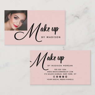 Carte De Visite Entreprise de Maquillage Photo Rose Pâle Écriture