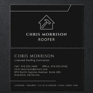 Carte De Visite Entreprise de Toiture Moderne Toiturier Noir