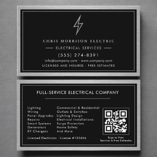 Carte De Visite Entreprise Électricien Électrique Argent Noir