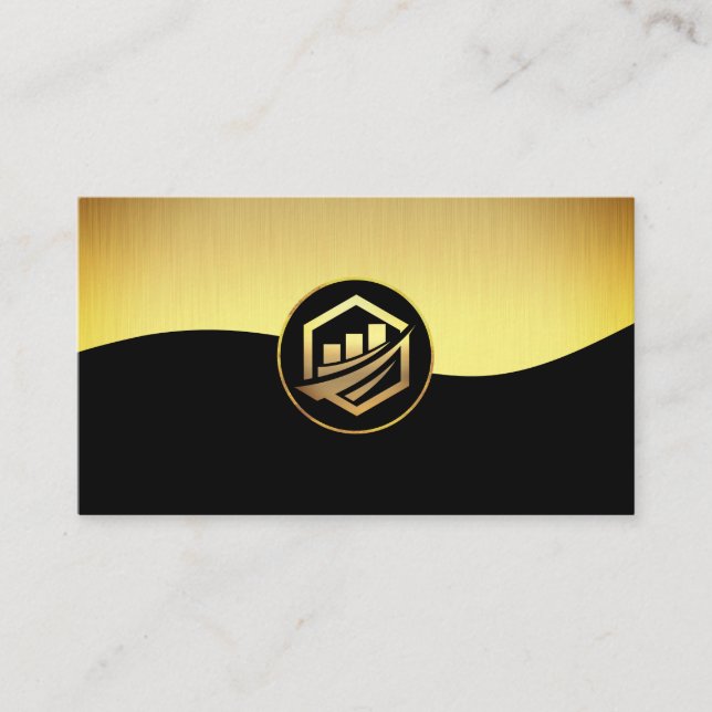 Carte De Visite Entreprise Gold Noir | Icône Gold Financial Graph (Devant)
