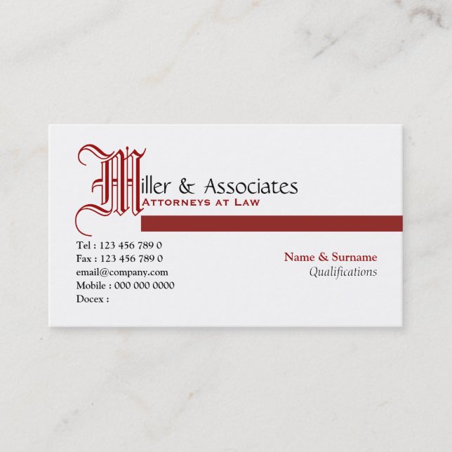 Carte De Visite Entreprise juridique de mandataire de loi d'avocat (Devant)