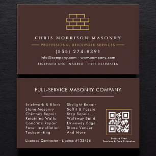 Carte De Visite Entreprise Maçon Maçonnerie de Briques Code QR