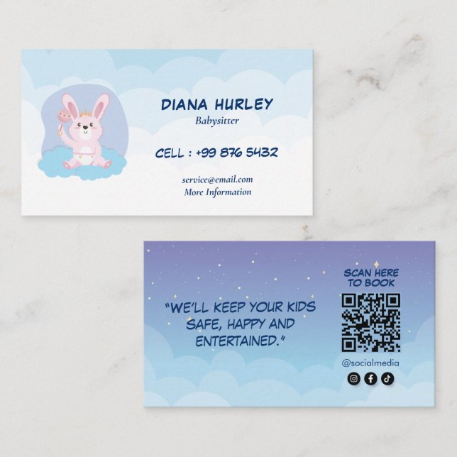 Carte De Visite Entreprise moderne de garde d'enfants | Babysitter (Devant / Derrière)