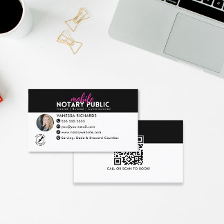 Carte De Visite Entreprise moderne Noir Rose Notaire Signature Cod