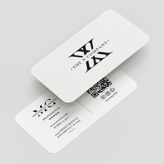 Carte De Visite Entreprise Monogramme Logo X Blanc Simple Moderne (Company Monogram Logo X White Simple Modern Business Card
)