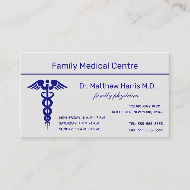 Carte De Visite Entreprise professionnelle Médicale de Caduceus (Devant)