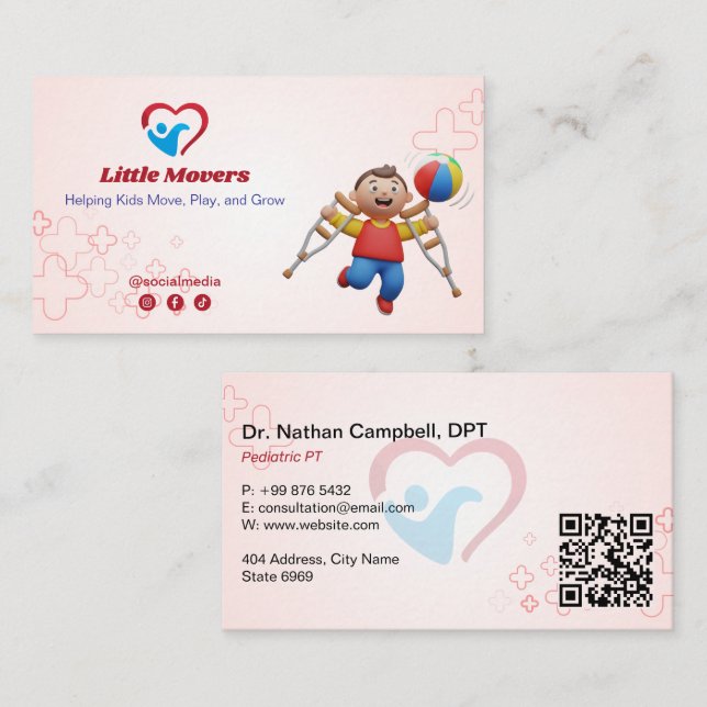 Carte De Visite Entreprises de thérapie pédiatrique | Rouge clair (Devant / Derrière)