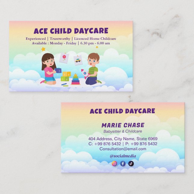 Carte De Visite Entreprises professionnelles | Nuageux arc-en-ciel (Devant / Derrière)
